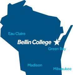 Illustrated map of Bellin College location in Wisconsin in Green Bay