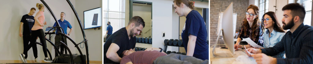 Montage of photos showing physical therapy students working with patients.