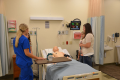 Students using a manikin to simulate a patient