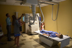 Students learning x-ray techniques in the radiology lab